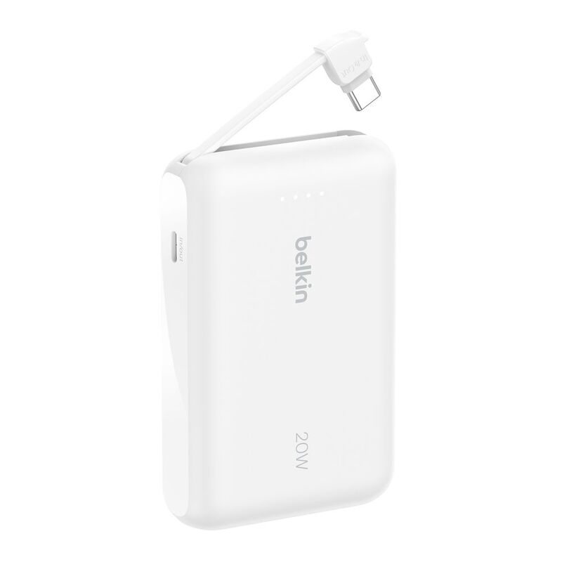 Belkin Power Bank 10000mAh With Intergrated USB-C Cable - White Belkin Power Bank 10000mAh With Intergrated USB-C Cable - White