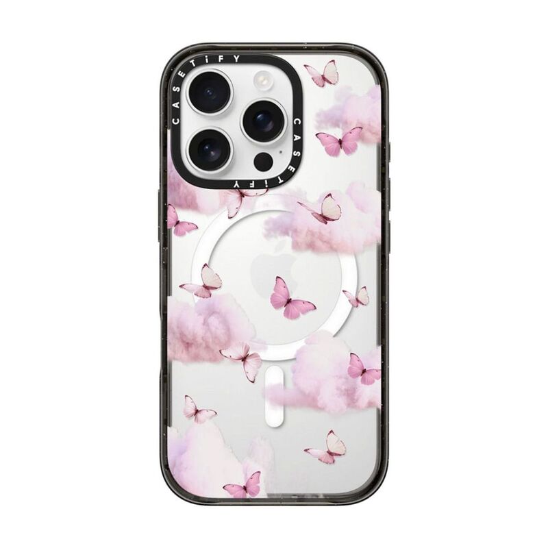 Casetify iPhone 16 Pro Impact Case Magsafe Compatible - Black/ Pink Butterfly Dream Casetify iPhone 16 Pro Impact Case Magsafe Compatible - Black/ Pink Butterfly Dream