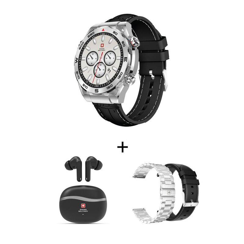Swiss Military DOM3 Black Smartwatch + Watch Straps + Victor 4 ANC Wirless Earbuds - Black (Bundle) Swiss Military DOM3 Black Smartwatch + Watch Straps + Victor 4 ANC Wirless Earbuds - Black (Bundle)