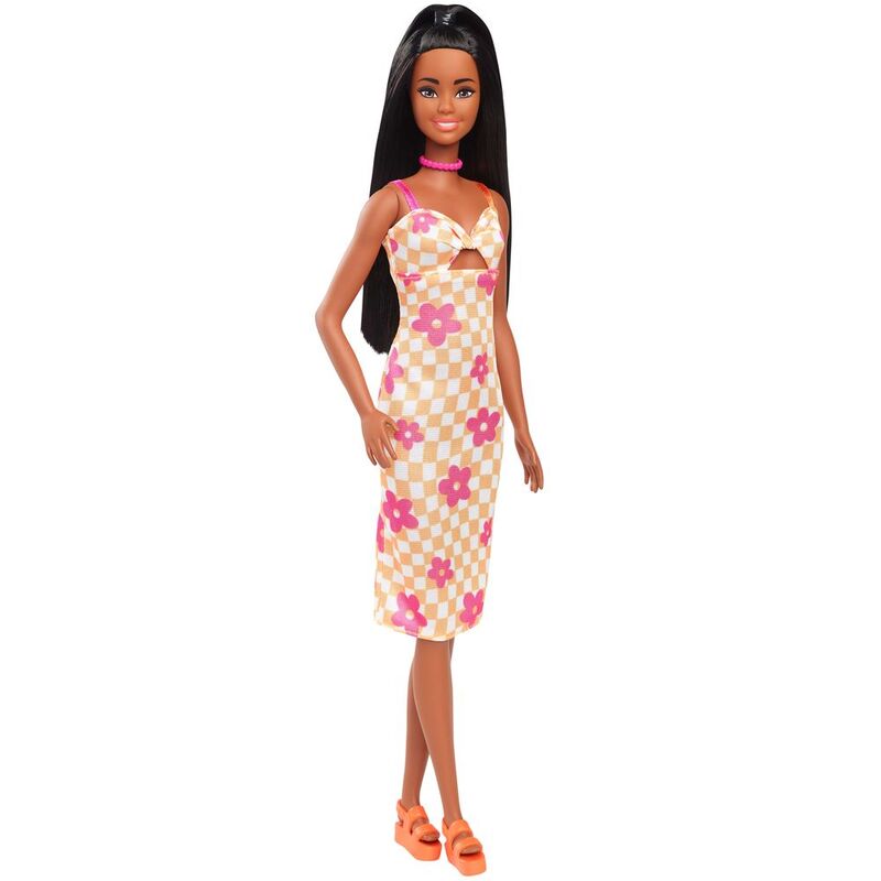 Barbie Fashionistas Doll - Pink And Orange Check Dress Barbie Fashionistas Doll - Pink And Orange Check Dress