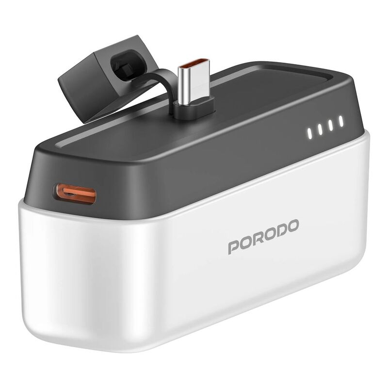 Porodo 5000mAh Power Bank with Type-C Connector - White Porodo 5000mAh Power Bank with Type-C Connector - White
