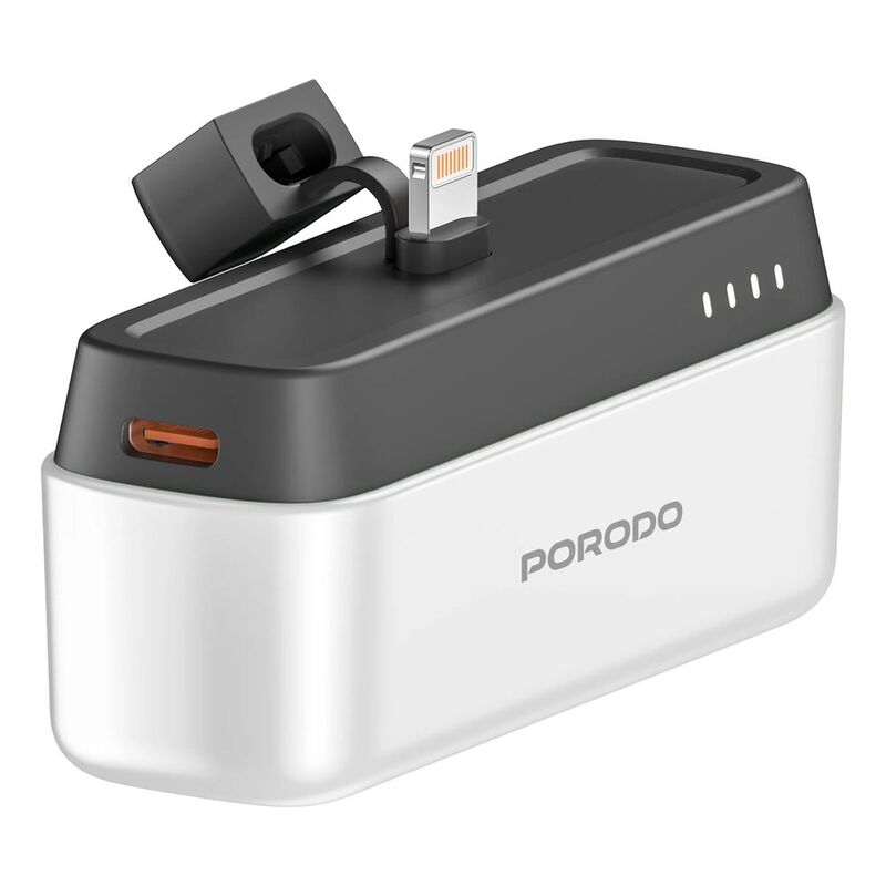 Porodo 5000mAh Power Bank with Lightning Connector - White Porodo 5000mAh Power Bank with Lightning Connector - White