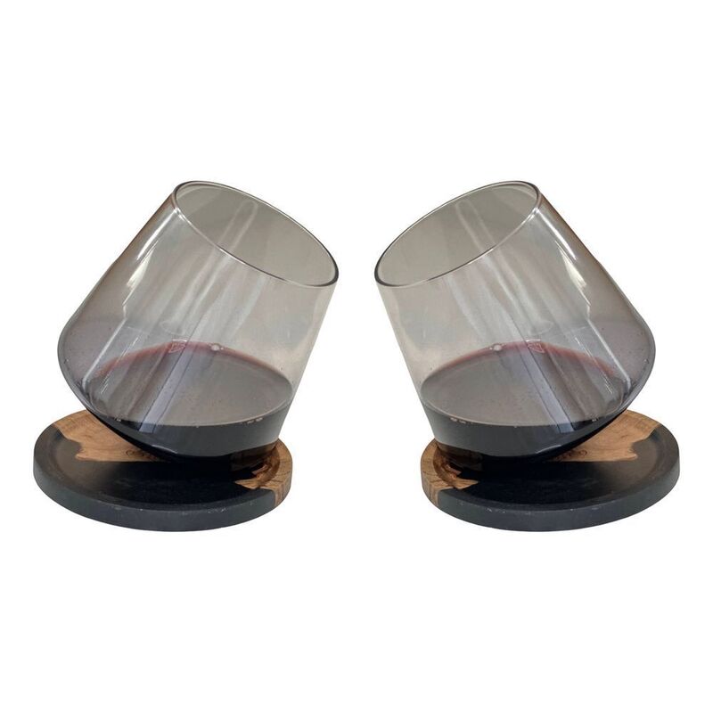 Nordico Wine Glass Gift Set (Set Of 2 Glasses + 2 Wooden Coasters)