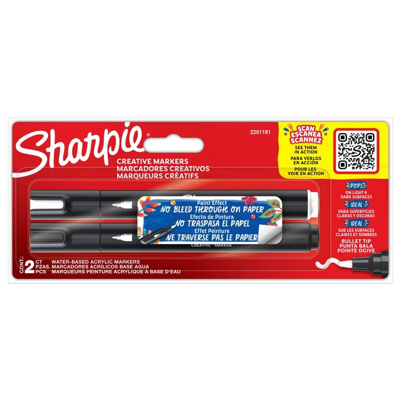Sharpie Creative Acrylic Bullet Tip Marker Pack (Pack Of 2) - Black And White