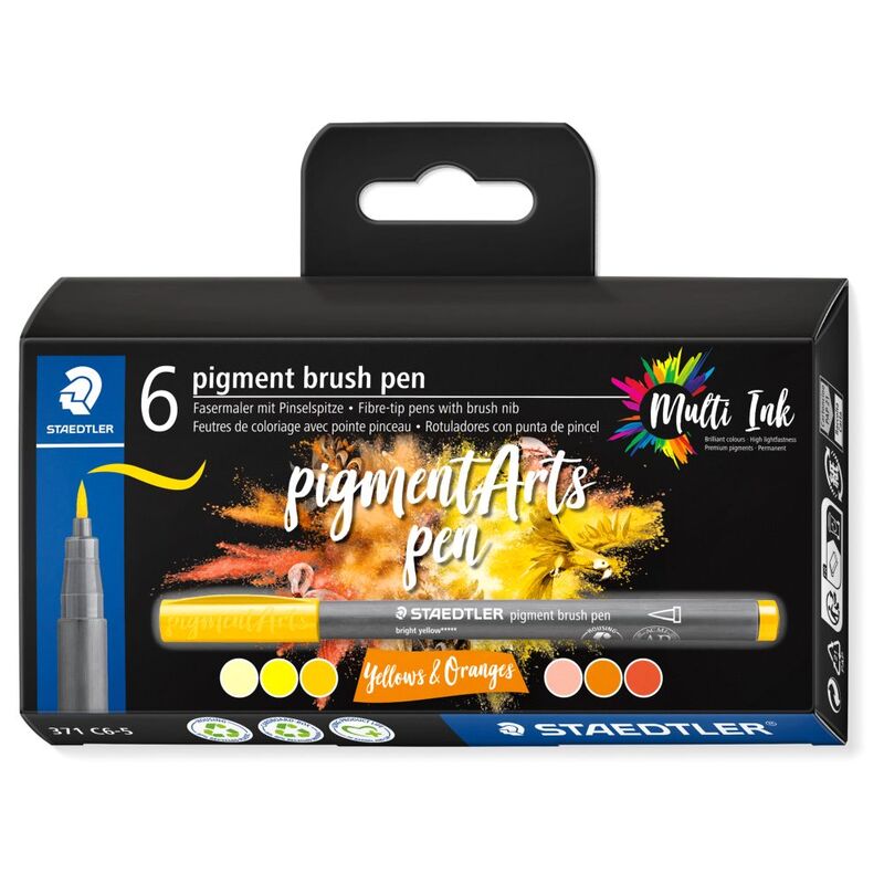 Staedler Pigment Brush Pen Pack (Pack Of 6) - Yellows And Oranges Staedler Pigment Brush Pen Pack (Pack Of 6) - Yellows And Oranges