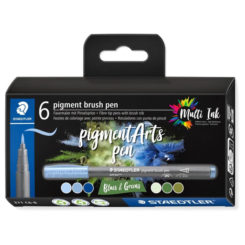 Staedler Pigment Brush Pen Pack (Pack Of 6) - Blues And Greens Staedler Pigment Brush Pen Pack (Pack Of 6) - Blues And Greens
