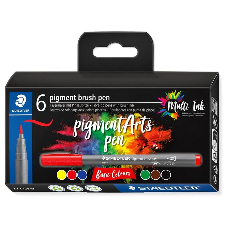 Staedler Pigment Brush Pen Pack (Pack Of 6) - Basic Colours Staedler Pigment Brush Pen Pack (Pack Of 6) - Basic Colours