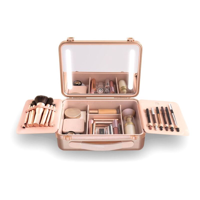 Beautifect Box Multi-Compartment Makeup Box with Built-in Mirror - Nude