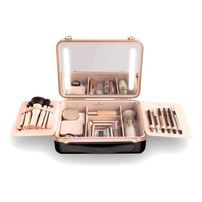 Beautifect Box - Multi-Compartment Makeup Box with Built-in Mirror - Black