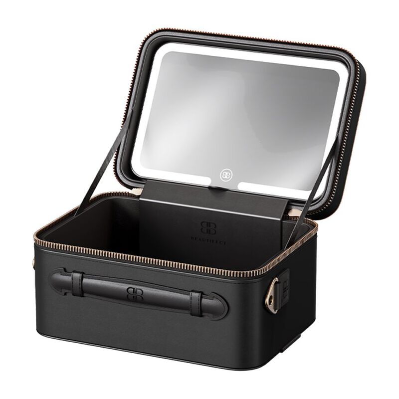 Beautifect Go Mini  - Multi-Compartment Makeup Box with Built-in Mirror - Black