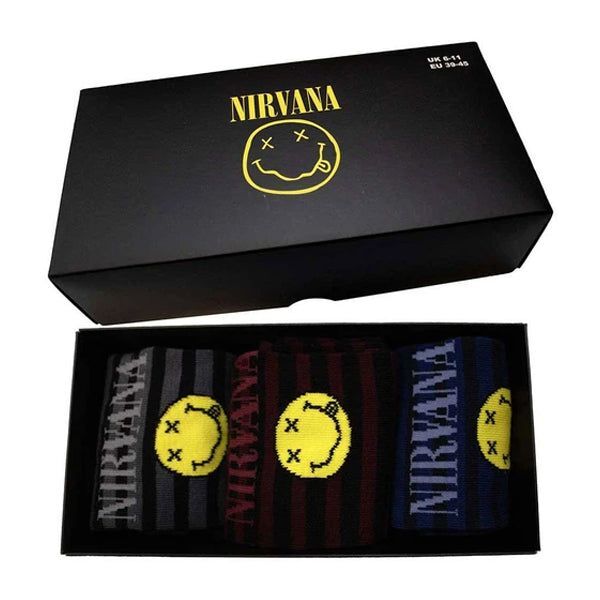 Rock Off Nirvana - Socks Smiley Stripes - 3-Pack Socks (EU 40-45)