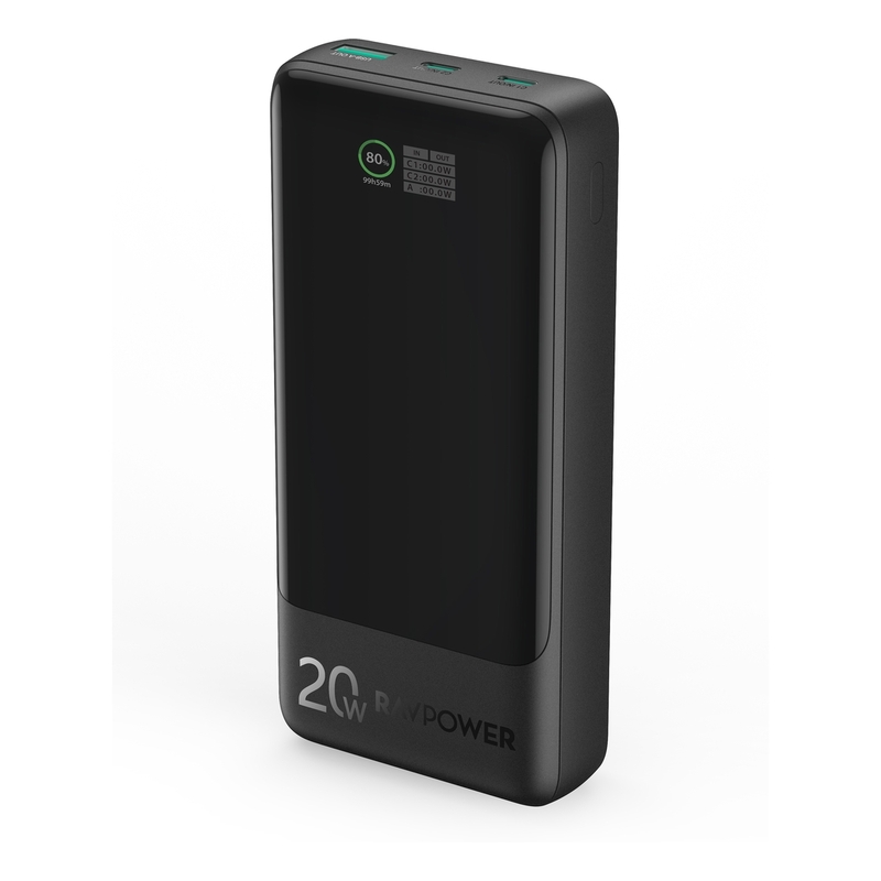 RavPower PB1238 20000mAh TFT Display Power Bank 2C 1A PD 20W - Black