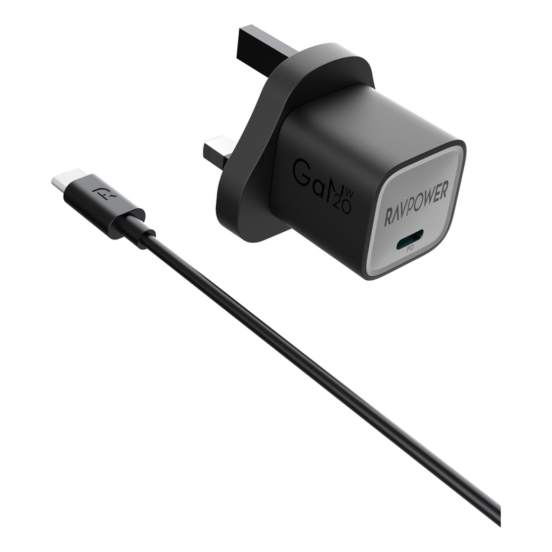 RavPower RP-PC1057 PD Pioneer 20W Wall Charger + USB Cable With Type-C To Type-C Connector - Black