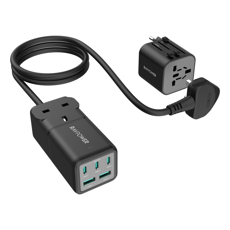 RavPower PC1062 PD 75W Desk Charger 3C 2A & Travel Charger Adapter - Black