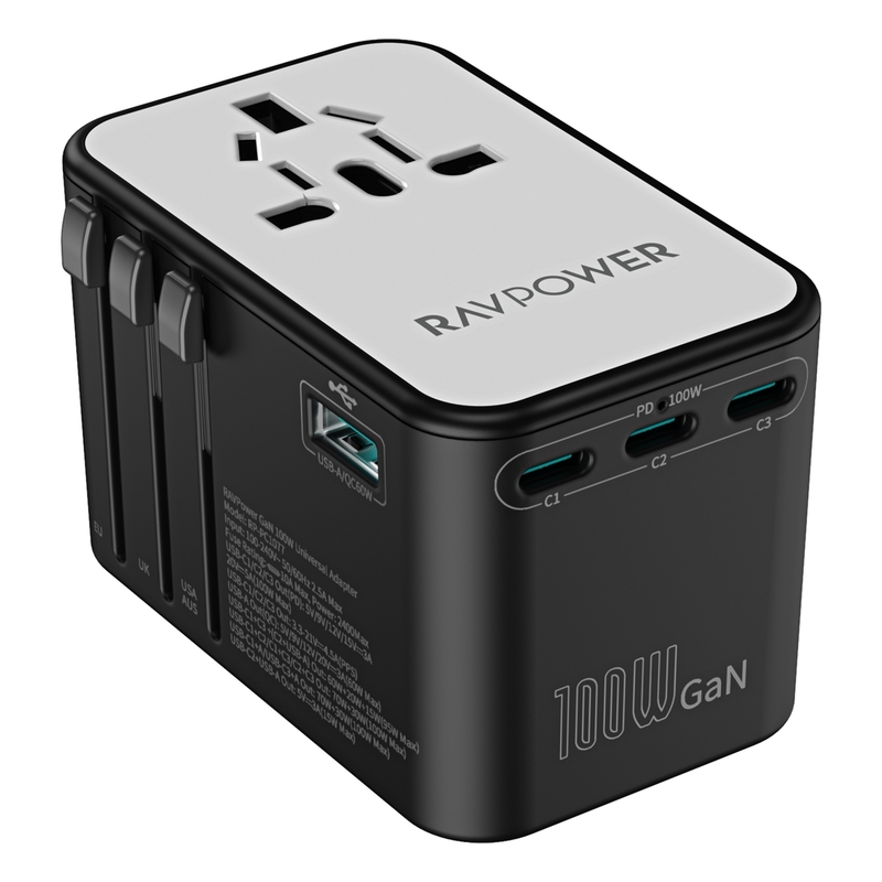 RavPower RP-PC1077 GaN 100W 5-In-1 Travel Charger  3C 2A
