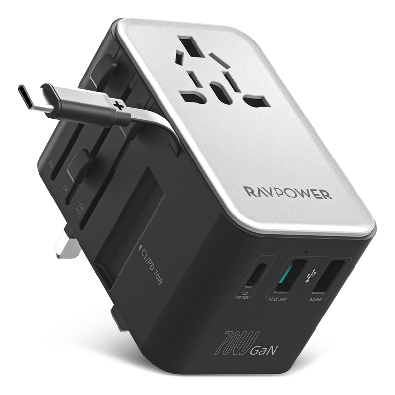 RavPower PC1061 PD 70W GaN Travel Charger With Retractable C Cable - Black