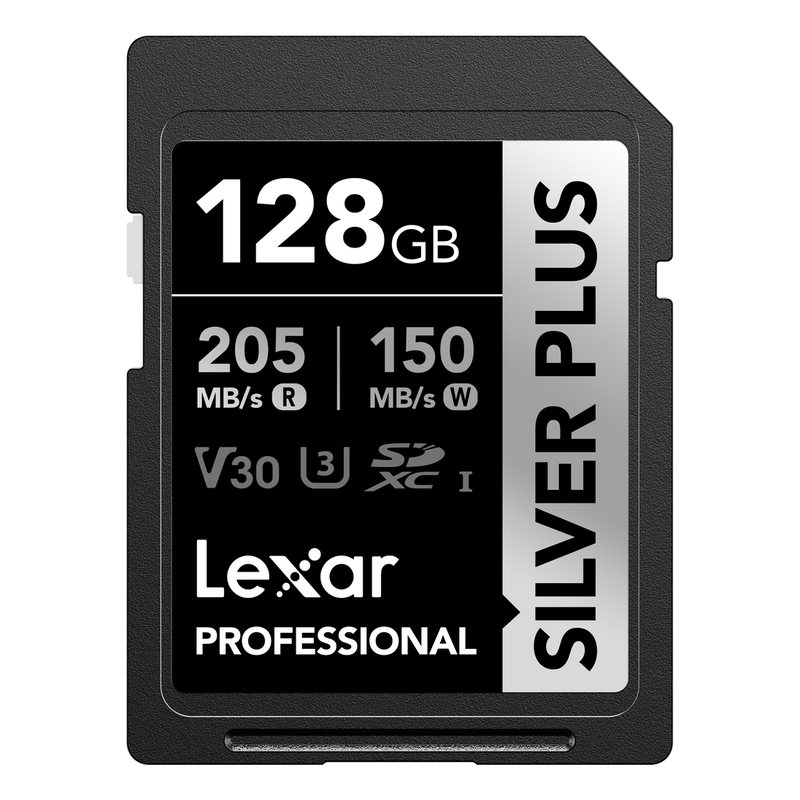 Lexar Professional SILVER PLUS SDXC UHS-I cards up to 205MB/s read 150MB/s write C10 V30 U3 - 128GB Lexar Professional SILVER PLUS SDXC UHS-I cards up to 205MB/s read 150MB/s write C10 V30 U3 - 128GB