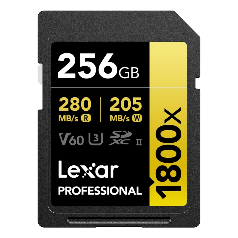 Lexar Professional 1800x SDXC UHS-II cards up to 280MB/s read 205MB/s write C10 V60 U3 - 256GB Lexar Professional 1800x SDXC UHS-II cards up to 280MB/s read 205MB/s write C10 V60 U3 - 256GB