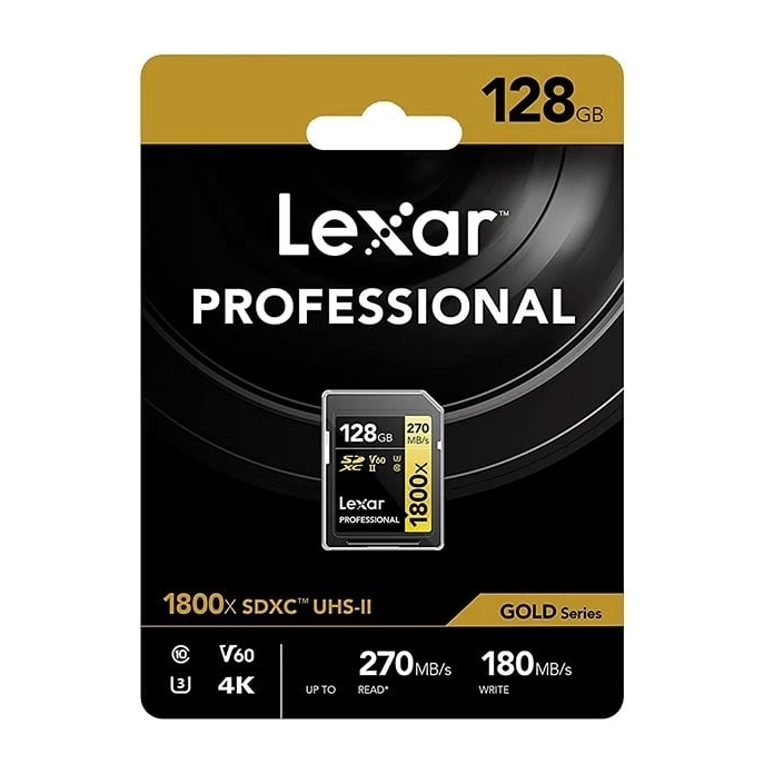 Lexar Professional 1800x SDXC UHS-II cards up to 270MB/s read 180MB/s write C10 V60 U3 - 128GB Lexar Professional 1800x SDXC UHS-II cards up to 270MB/s read 180MB/s write C10 V60 U3 - 128GB