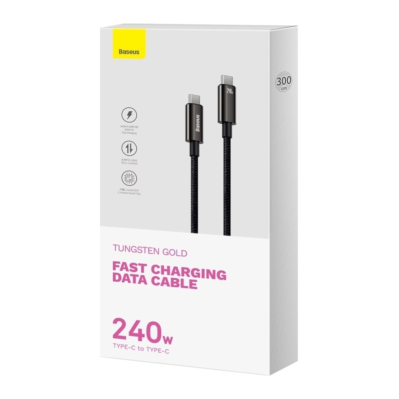 Baseus Tungsten Gold Fast Cable Type-C to Type-C 240W 3m - Black