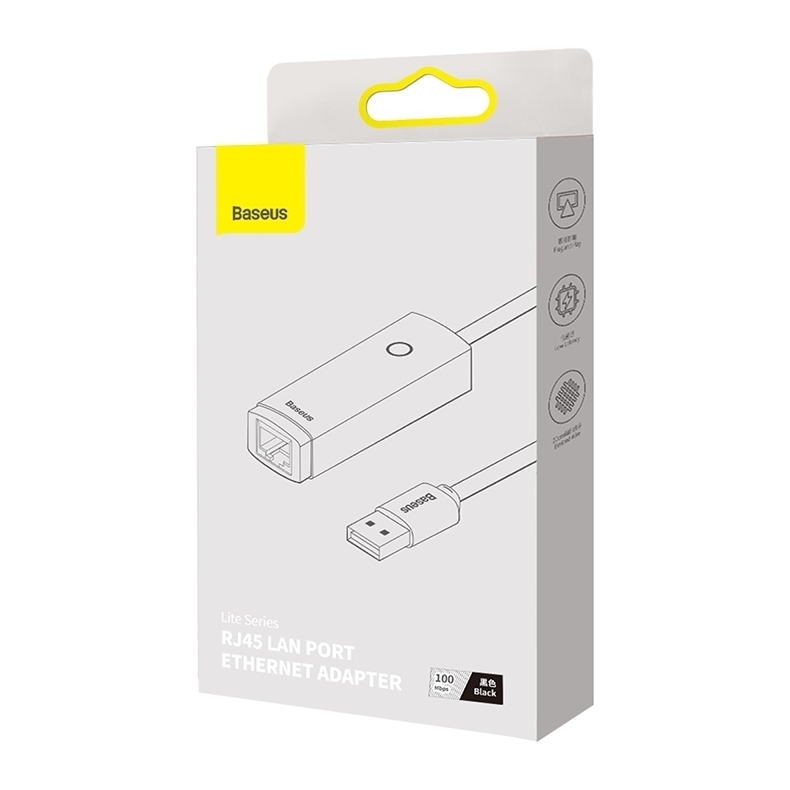 Baseus Lite Ethernet Adapter USB-A to RJ45 100Mbps - Black Baseus Lite Ethernet Adapter USB-A to RJ45 100Mbps - Black