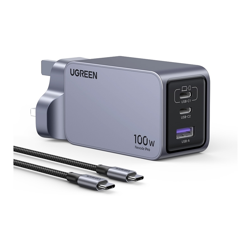UGREEN Nexode Pro 100W PD GaN Charger Set 2C 1A With 1.5m 100W USB-C Cable UK - Gray UGREEN Nexode Pro 100W PD GaN Charger Set 2C 1A With 1.5m 100W USB-C Cable UK - Gray