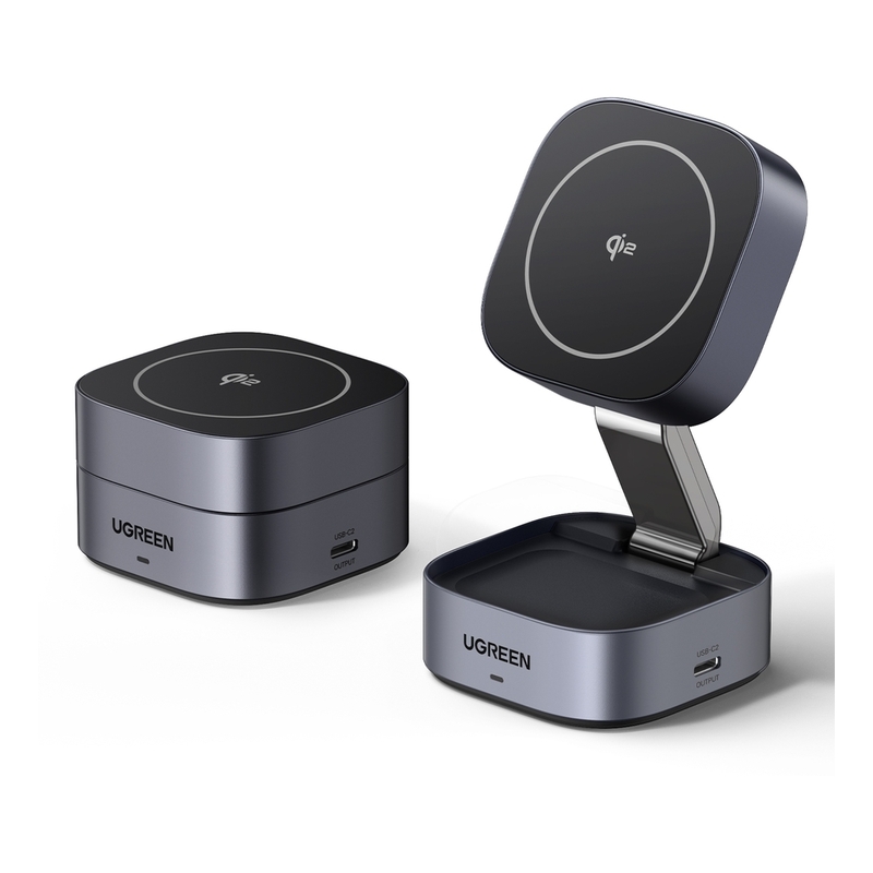 UGREEN 2-In-1 Magnetic Wireless 15W Charging Foldable Stand USB-C 5W Out With 1m USB-C Cable - Gray UGREEN 2-In-1 Magnetic Wireless 15W Charging Foldable Stand USB-C 5W Out With 1m USB-C Cable - Gray