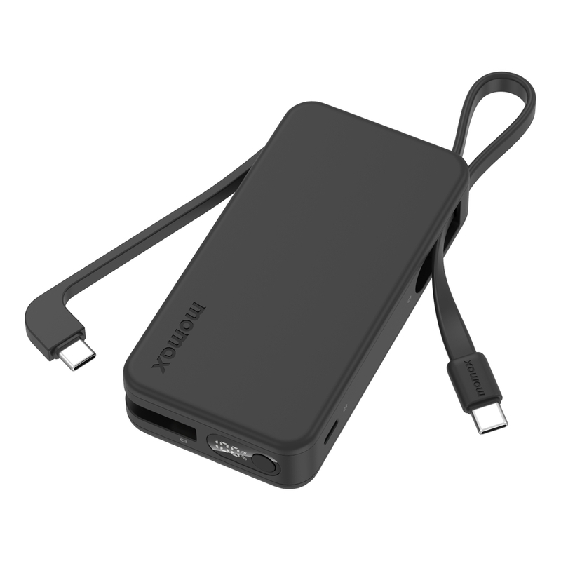 Momax 1-Power Vital+ 10000mAh Power Bank With Dual Built In USB-C Cable - Black Momax 1-Power Vital+ 10000mAh Power Bank With Dual Built In USB-C Cable - Black