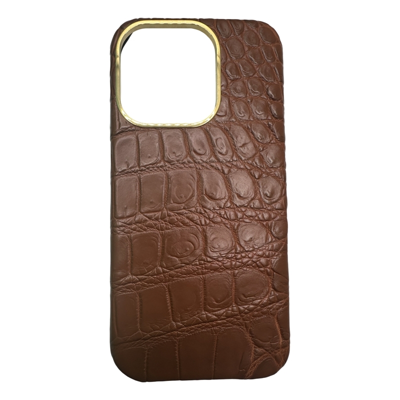 Aurora Concepts Brown Siam Crocodile Leather iPhone 16 Pro Case