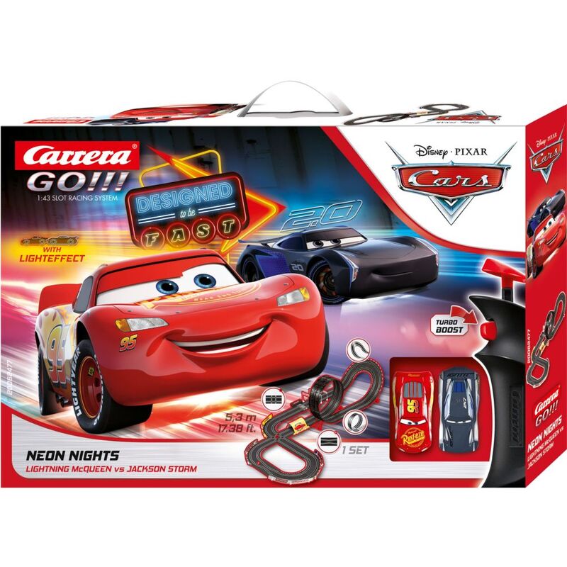 Carrera Go Cars Neon Nights Lightning Mcqueen Vs Jackson Storm Slot Car Racing System 5.3M Carrera Go Cars Neon Nights Lightning Mcqueen Vs Jackson Storm Slot Car Racing System 5.3M
