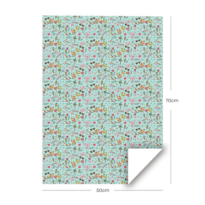 Share The Love Love Arabic Theme Wrapping Paper Roll - Light Blue - (50 x 70 cm)
