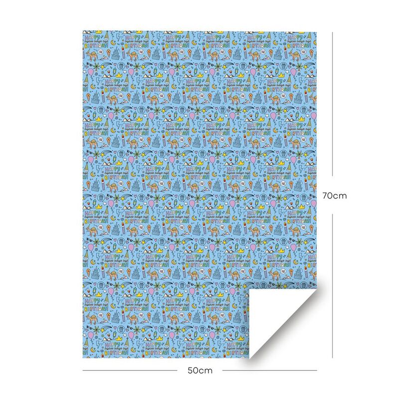 Share The Love Happy Birthday Arabic Theme Wrapping Paper Roll - Blue - (50 x 70 cm)