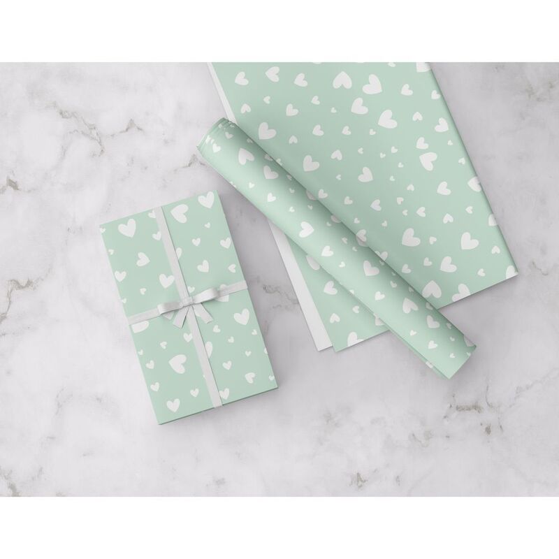 Share The Love Mini Hearts Wrapping Paper - Mint Green - (50 x 70 cm)