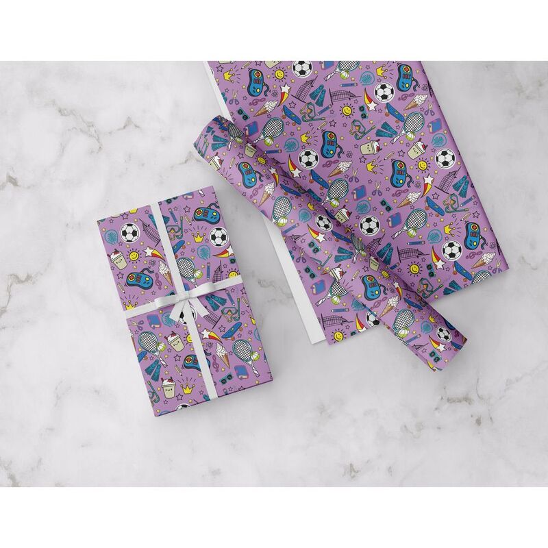 Share The Love Sporty Kids Wrapping Paper - Purple - (50 x 70 cm)