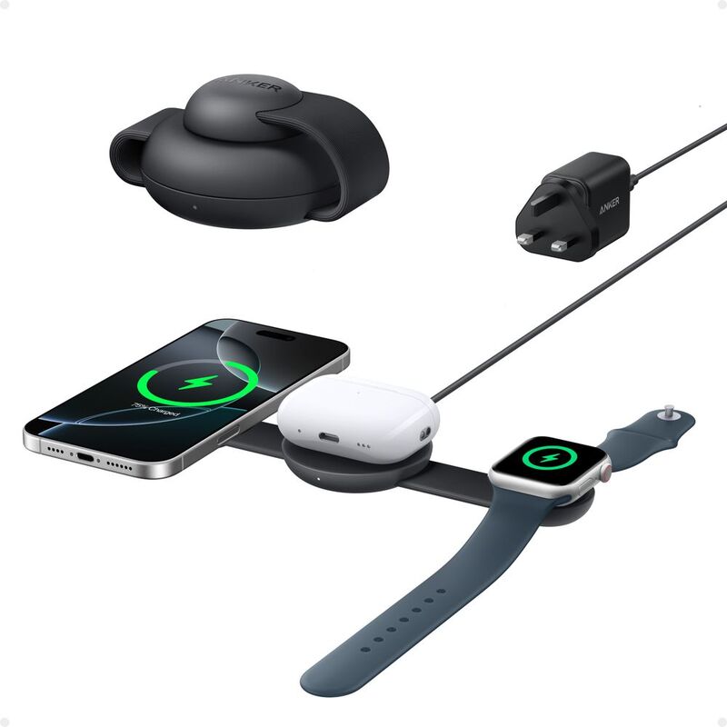 Anker Maggo Wireless Charging Station (3-In-1/ Foldable Pad) - Black