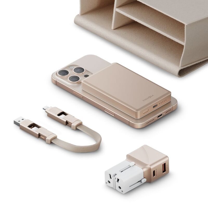 Energea X Bazic Travel Kit/ Travelworld Adapter 25 (Gold) + Alupac 10K (Gold) + Alucable 15cm (Gold) + Beige Pouch Energea X Bazic Travel Kit/ Travelworld Adapter 25 (Gold) + Alupac 10K (Gold) + Alucable 15cm (Gold) + Beige Pouch