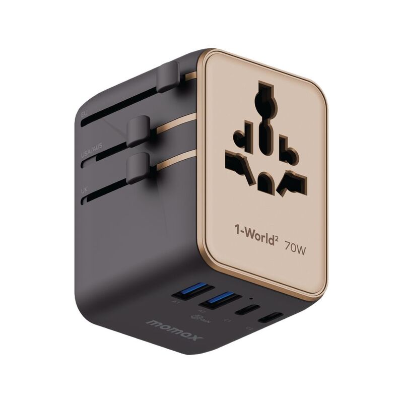 Momax 1-World2 Gan 70W 5-Port USB-C Ac Travel Adaptor - Desert Titanium Momax 1-World2 Gan 70W 5-Port USB-C Ac Travel Adaptor - Desert Titanium