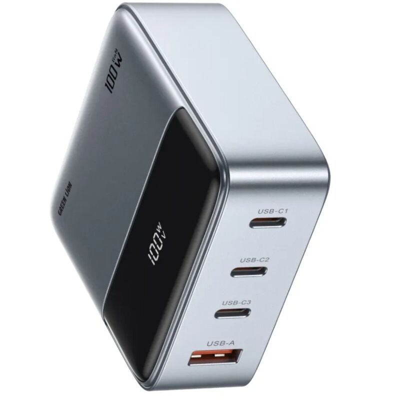 Green Lion 100W Gan Premium UK Plug Adapter - Grey Green Lion 100W Gan Premium UK Plug Adapter - Grey