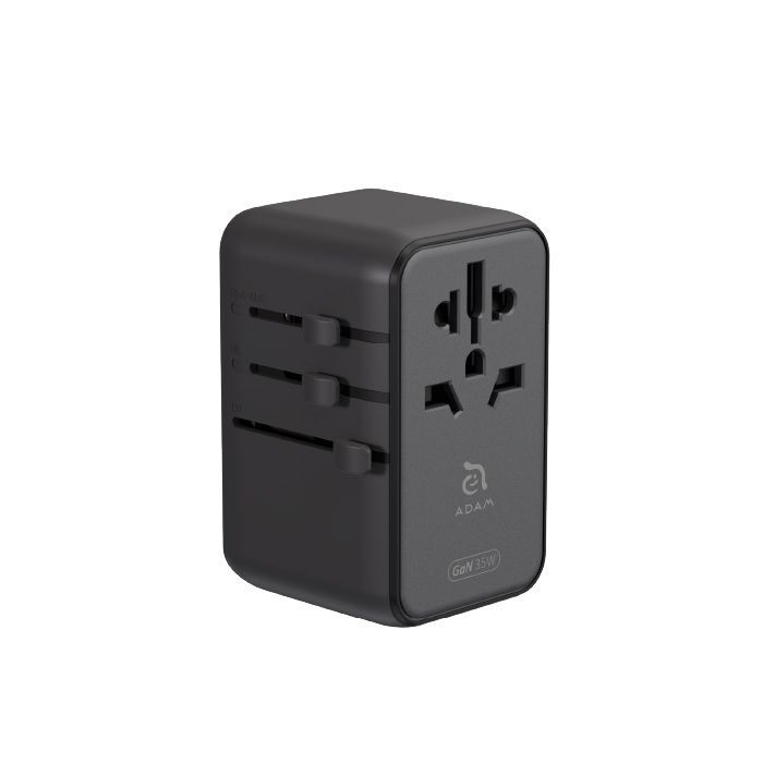 Adam Elements T35L 35W Universal Travel Adapter With Built-In USB-C Cable - Grey