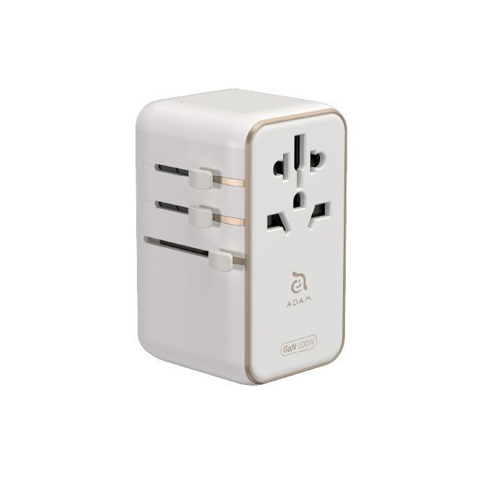 Adam Elements T100L 100W Universal Travel Adapter With Built-In USB-C Cable - White Adam Elements T100L 100W Universal Travel Adapter With Built-In USB-C Cable - White