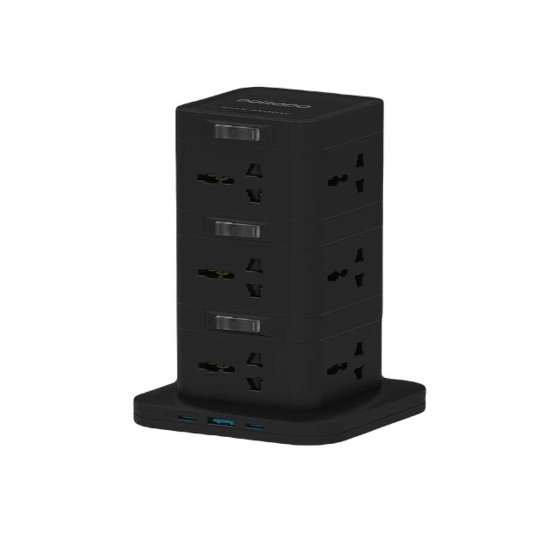 Porodo Three-Story 12 AC Power Hub With USB-C Pd & Quick Charge 3.0 - Black Porodo Three-Story 12 AC Power Hub With USB-C Pd & Quick Charge 3.0 - Black