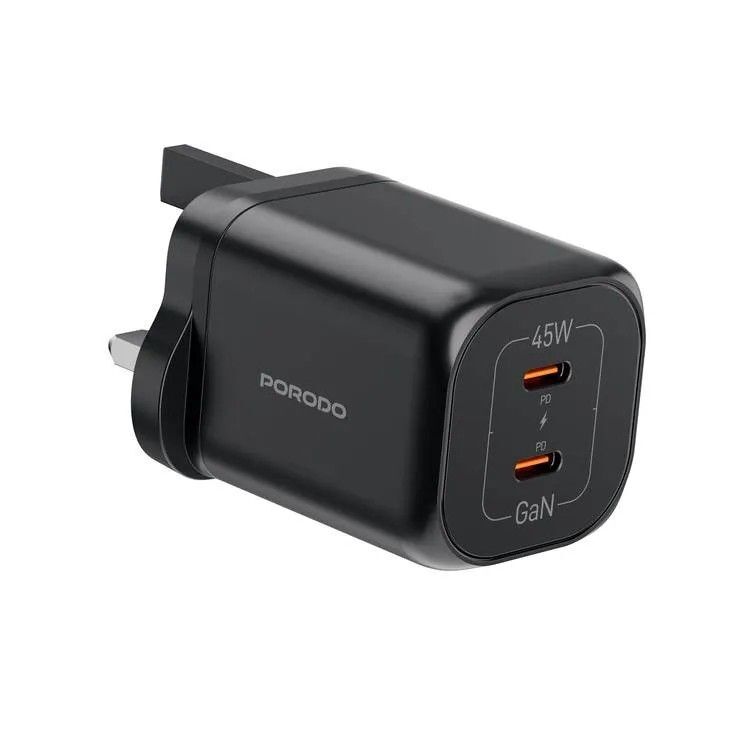 Porodo Dual USB-C Quick Charger - Black
