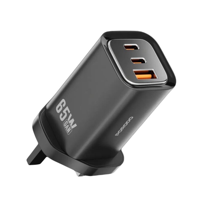 Porodo 65W Triple Output Quick Wall Charger - Black