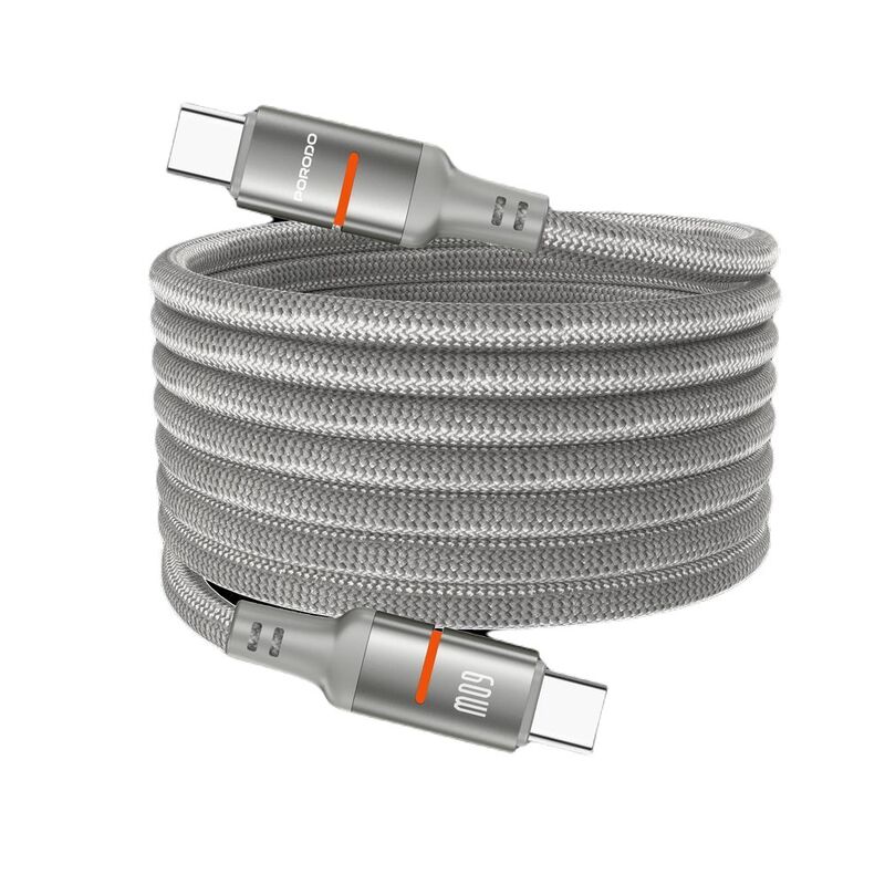 Porodo 60W Type-C To Type-C Magnetic Braided Cable - Grey