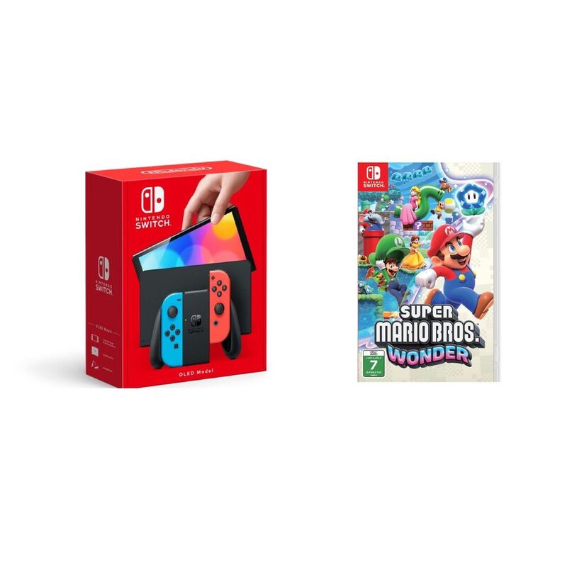 Nintendo Switch Neon Joy-Con OLED Console + Super Mario Bros Wonder (Bundle) Nintendo Switch Neon Joy-Con OLED Console + Super Mario Bros Wonder (Bundle)