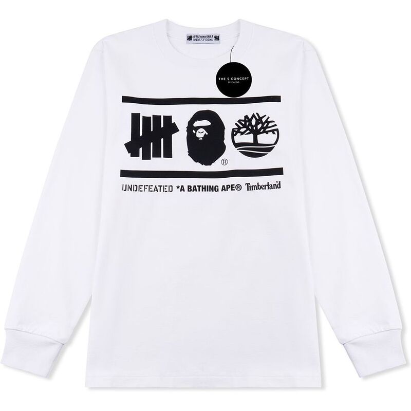 Bape X Undefeated X Timberland Long Sleeve Tee - White Bape X Undefeated X Timberland Long Sleeve Tee - White
