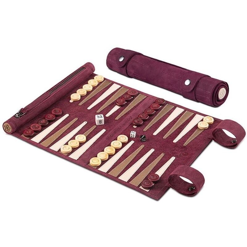 Melia Games Backgammon Travel Roll Up Leather Set - Bordeaux Melia Games Backgammon Travel Roll Up Leather Set - Bordeaux