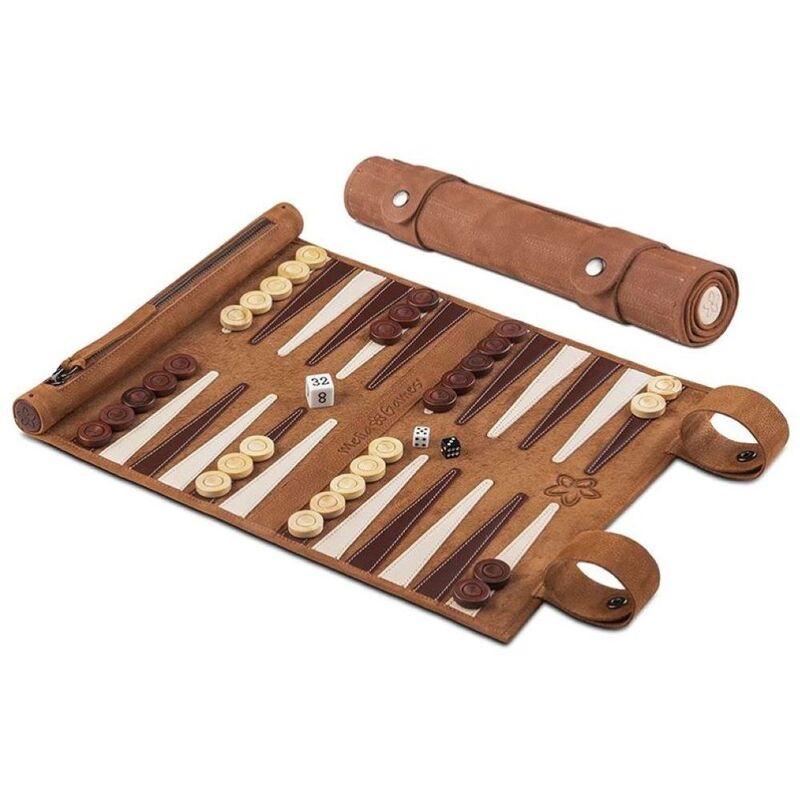 Melia Games Backgammon Travel Roll Up Leather Set - Classic Brown Melia Games Backgammon Travel Roll Up Leather Set - Classic Brown