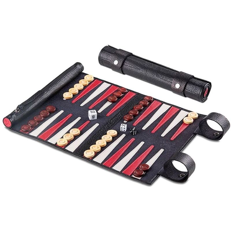 Melia Games Backgammon Travel Roll Up Leather Set - Black Melia Games Backgammon Travel Roll Up Leather Set - Black