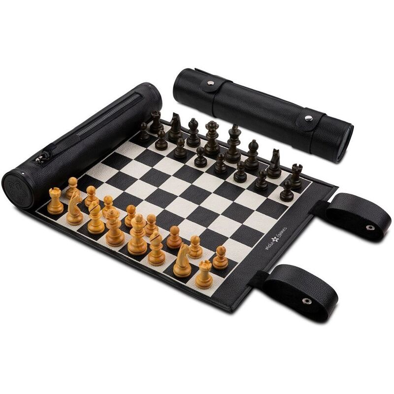 Melia Games Magnetic Chess Roll Up Leather Set - Black & White Melia Games Magnetic Chess Roll Up Leather Set - Black & White